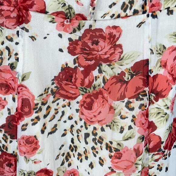 Urban Outfitters Women Kamaryn Mini Dress Size L Floral Red Cream Ruched Y2K NEW - Picture 6 of 14